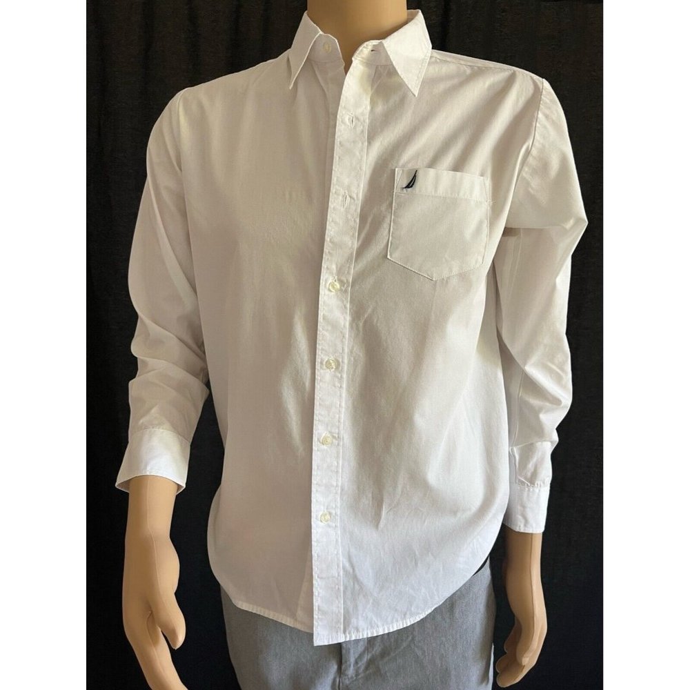 Nautica Men's Shirt Dress Button Down White Cotton 18
